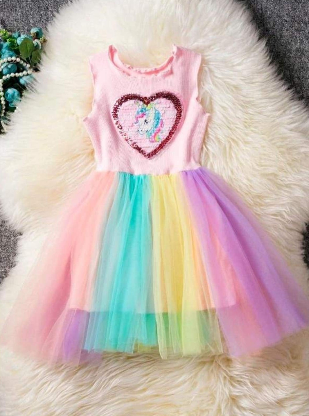 Little Girls Spring Dresses | Sequin Unicorn Rainbow Tulle Tutu Dress