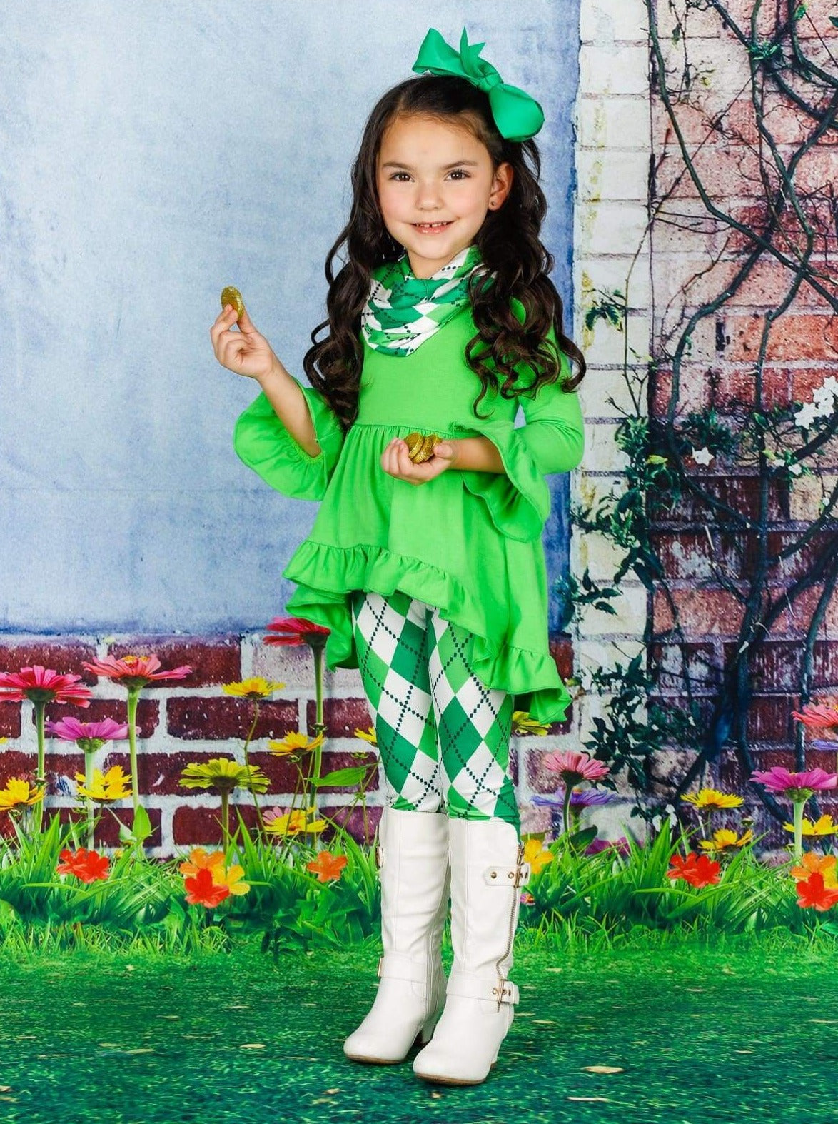 St. Patrick's Day Clothes | Argyle Print Tunic, Scarf & Legging Set