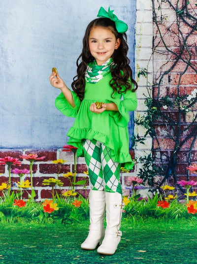 St. Patrick's Day Clothes | Argyle Print Tunic, Scarf & Legging Set