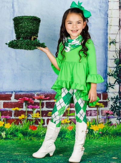 St. Patrick's Day Clothes | Argyle Print Tunic, Scarf & Legging Set