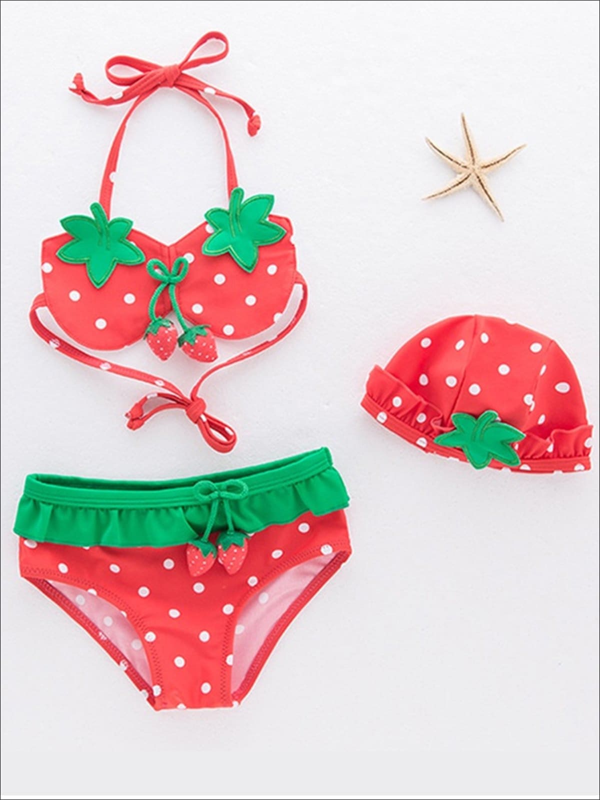 Toddler Swimsuits | Girls Strawberry Two-Piece Swimsuit & Hat Set