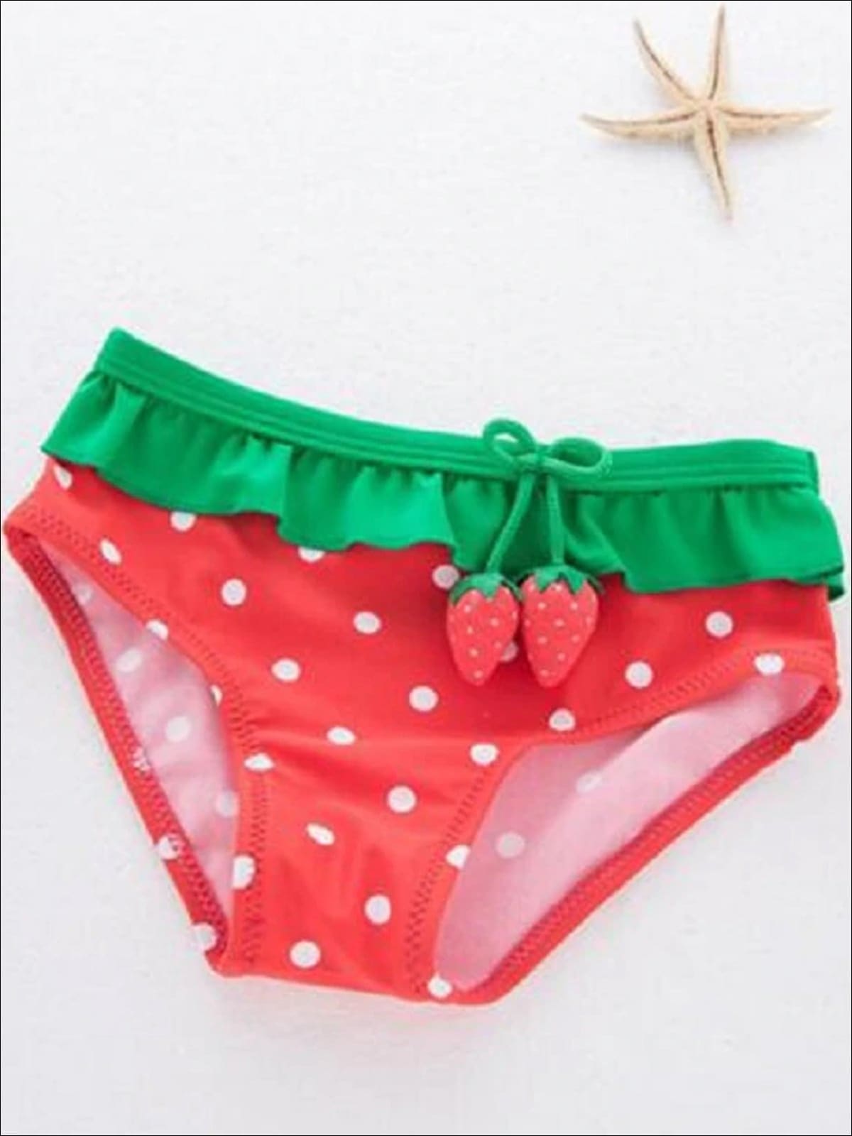 Girls Strawberry Self-Tie Two Piece Swimsuit With Matching Hat - Girls Two Piece Swimsuit