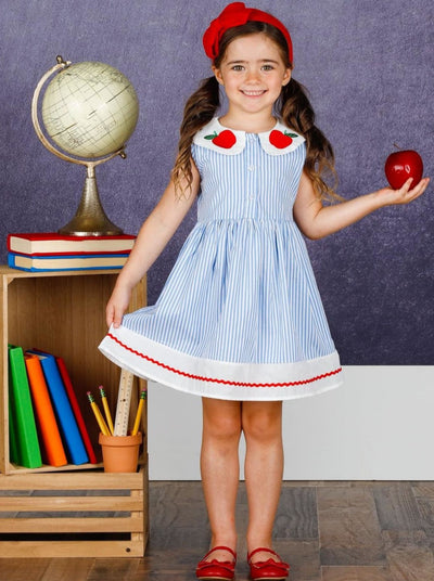 Back To School Dresses | Striped Collar Apple Dress | Mia Belle Girls