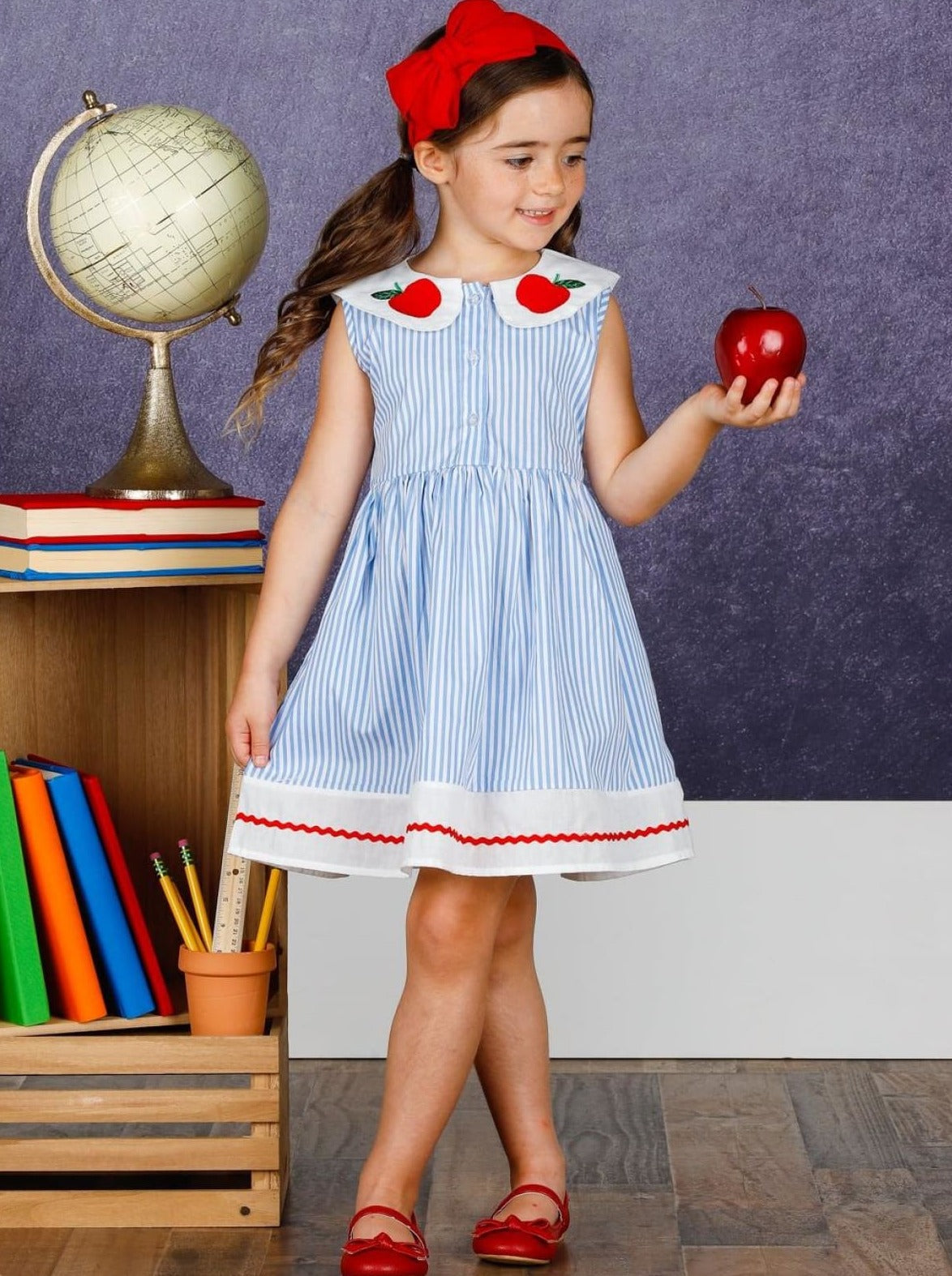 Back To School Dresses | Striped Collar Apple Dress | Mia Belle Girls