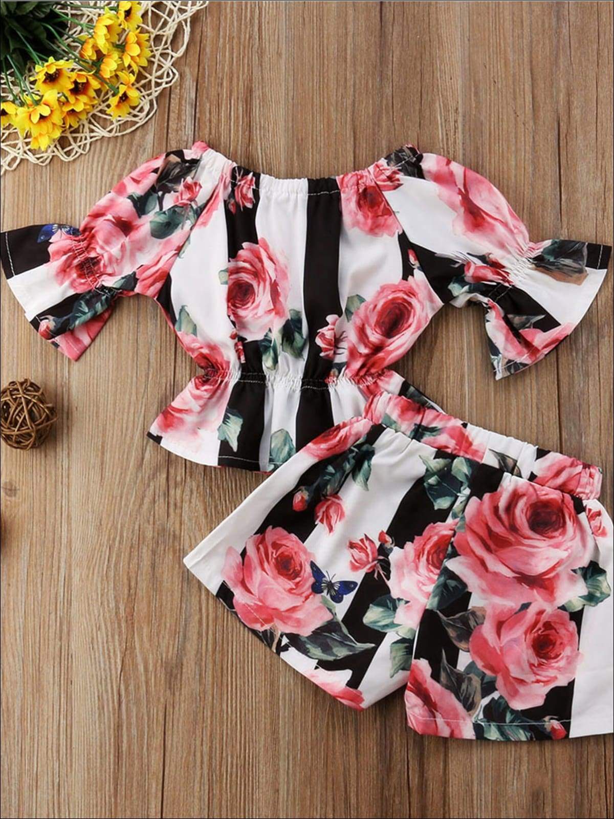 Resort Ready Girls Clothes | Toddler Stripes & Roses Top & Shorts Set