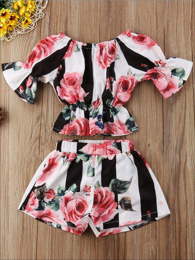 Resort Ready Girls Clothes | Toddler Stripes & Roses Top & Shorts Set