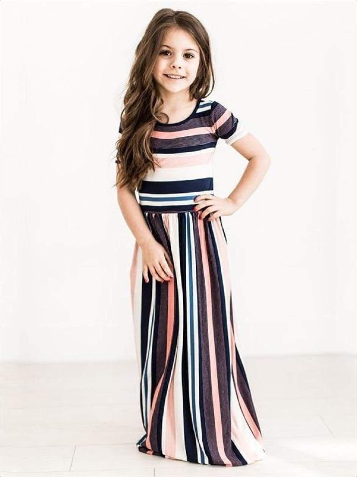 Girls Striped Maxi Dress - Girls Spring Casual Dress