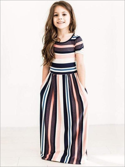 Girls Striped Maxi Dress - Girls Spring Casual Dress