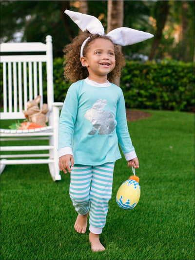 Girls Striped Silver Easter Bunny Pajama Set - Blue / 2T - Girls Pajama