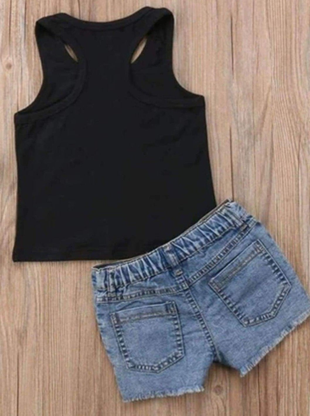 Girls Bee Kind Tank Top and Patched Denim Shorts Set - Mia Belle Girls