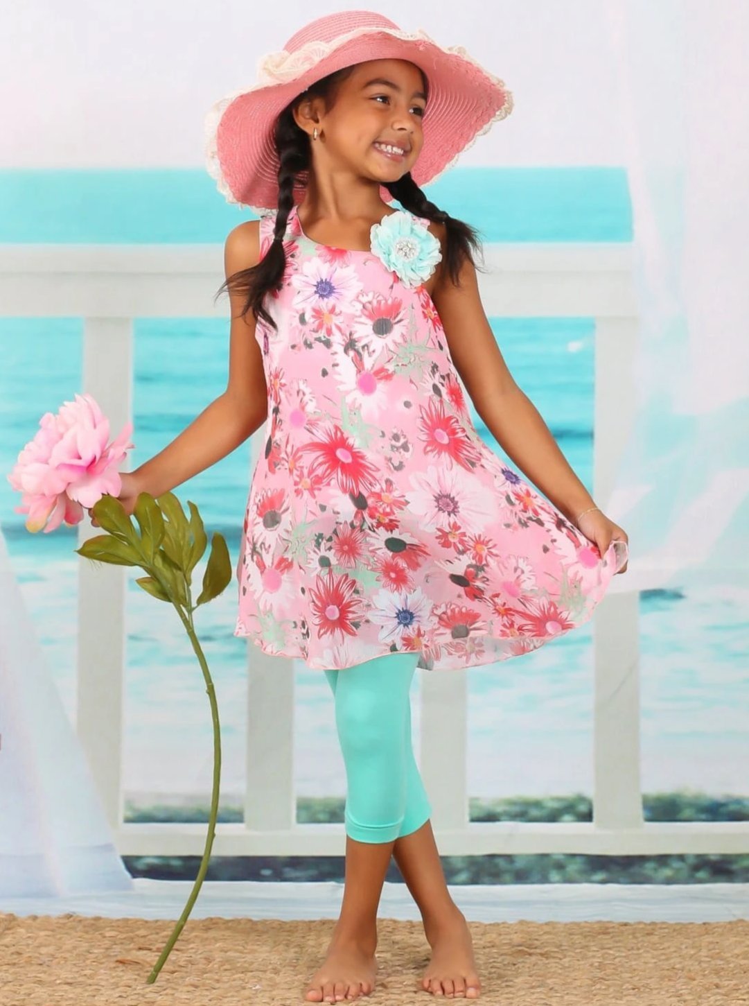 Girls Spring Outfits | Sleeveless Swing Tunic & Capris Legging Set