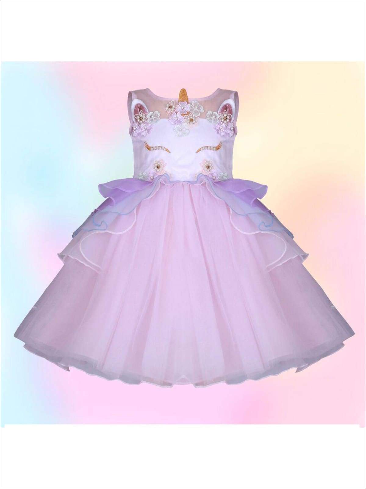 Kids Party Dresses | Little Girls Unicorn Party Tulle Princess Dress 