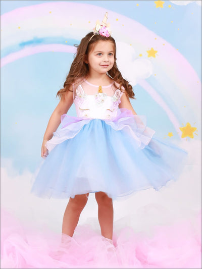 Kids Party Dresses | Little Girls Unicorn Party Tulle Princess Dress 