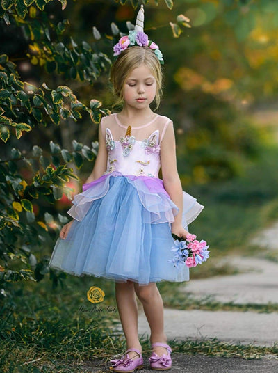 Kids Party Dresses | Little Girls Unicorn Party Tulle Princess Dress 