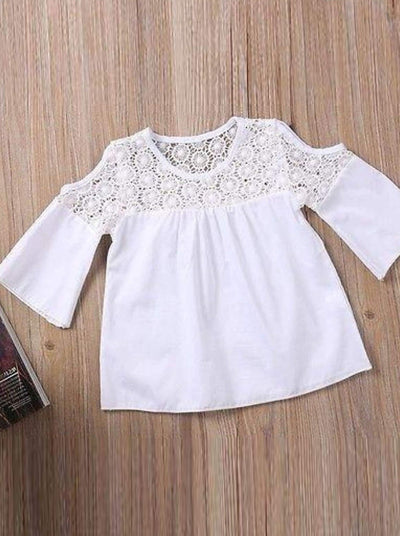 Girls Boho Crochet Cold Shoulder Blouse & Jeans Set - Mia Belle Girls