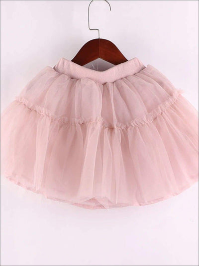 Girls White Floral Unicorn Ruffle Trim Short Sleeve Top & Pink Layered Tutu Skirt Set - Girls Spring Casual Set