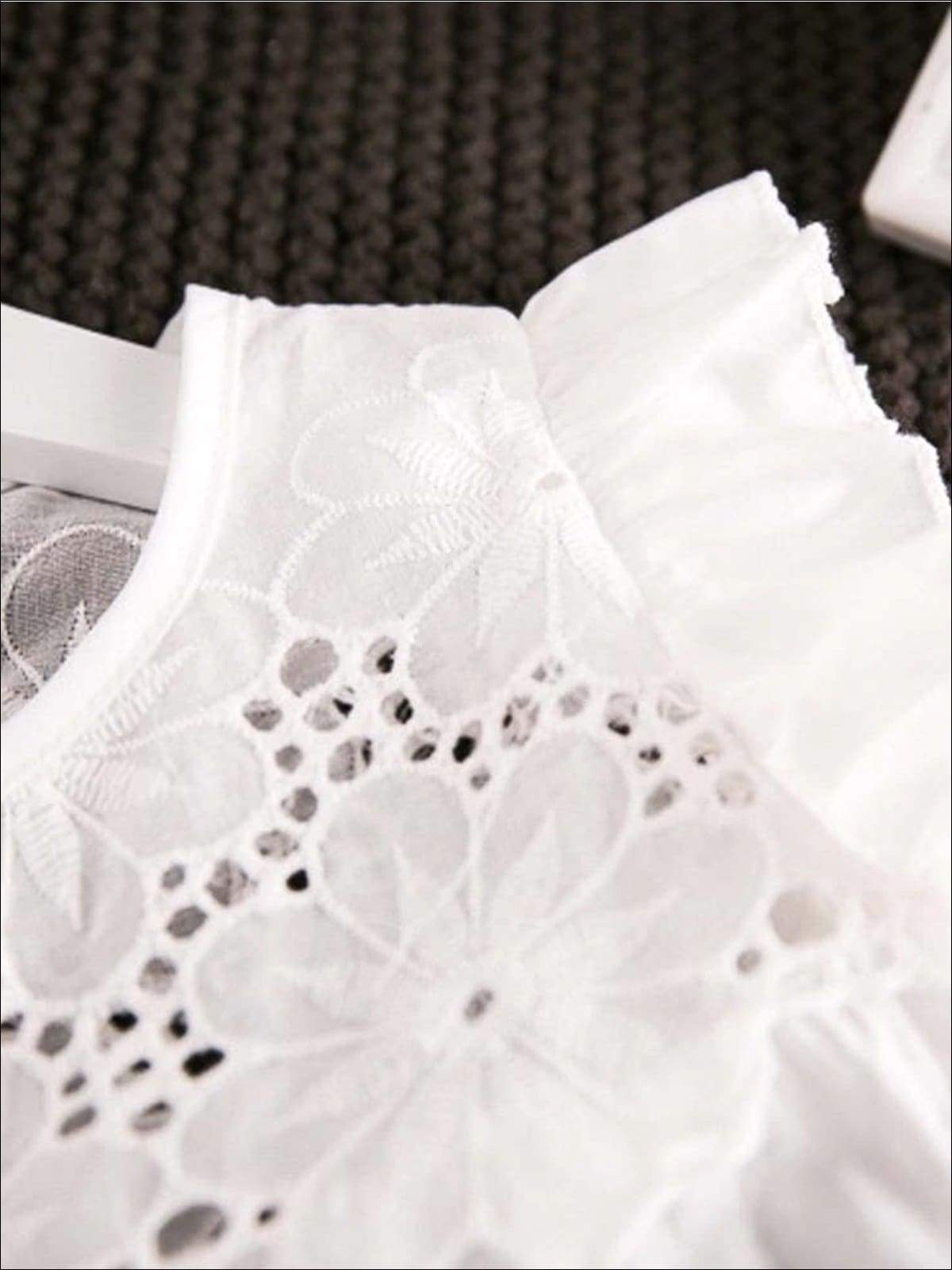 Spring Clothes For Girls | White Eyelet Ruffle Top & Floral Shorts Set