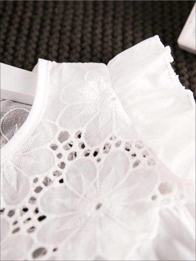 Spring Clothes For Girls | White Eyelet Ruffle Top & Floral Shorts Set