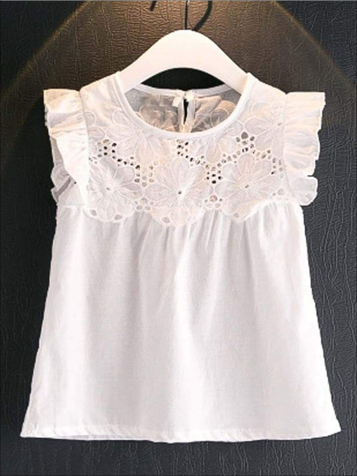 Spring Clothes For Girls | White Eyelet Ruffle Top & Floral Shorts Set