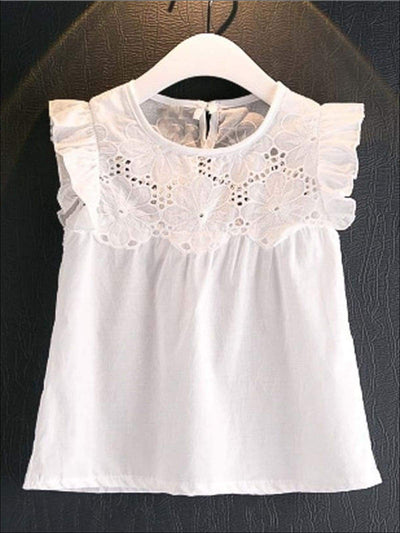 Spring Clothes For Girls | White Eyelet Ruffle Top & Floral Shorts Set