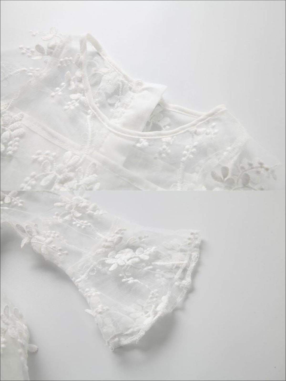 Girls White Lace Scallop Edge Boho Sleeve Dress - Girls Spring Dressy Dress