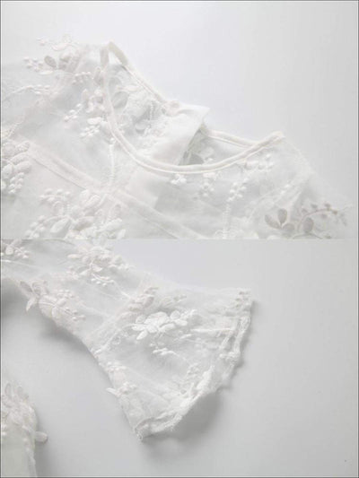 Girls White Lace Scallop Edge Boho Sleeve Dress - Girls Spring Dressy Dress