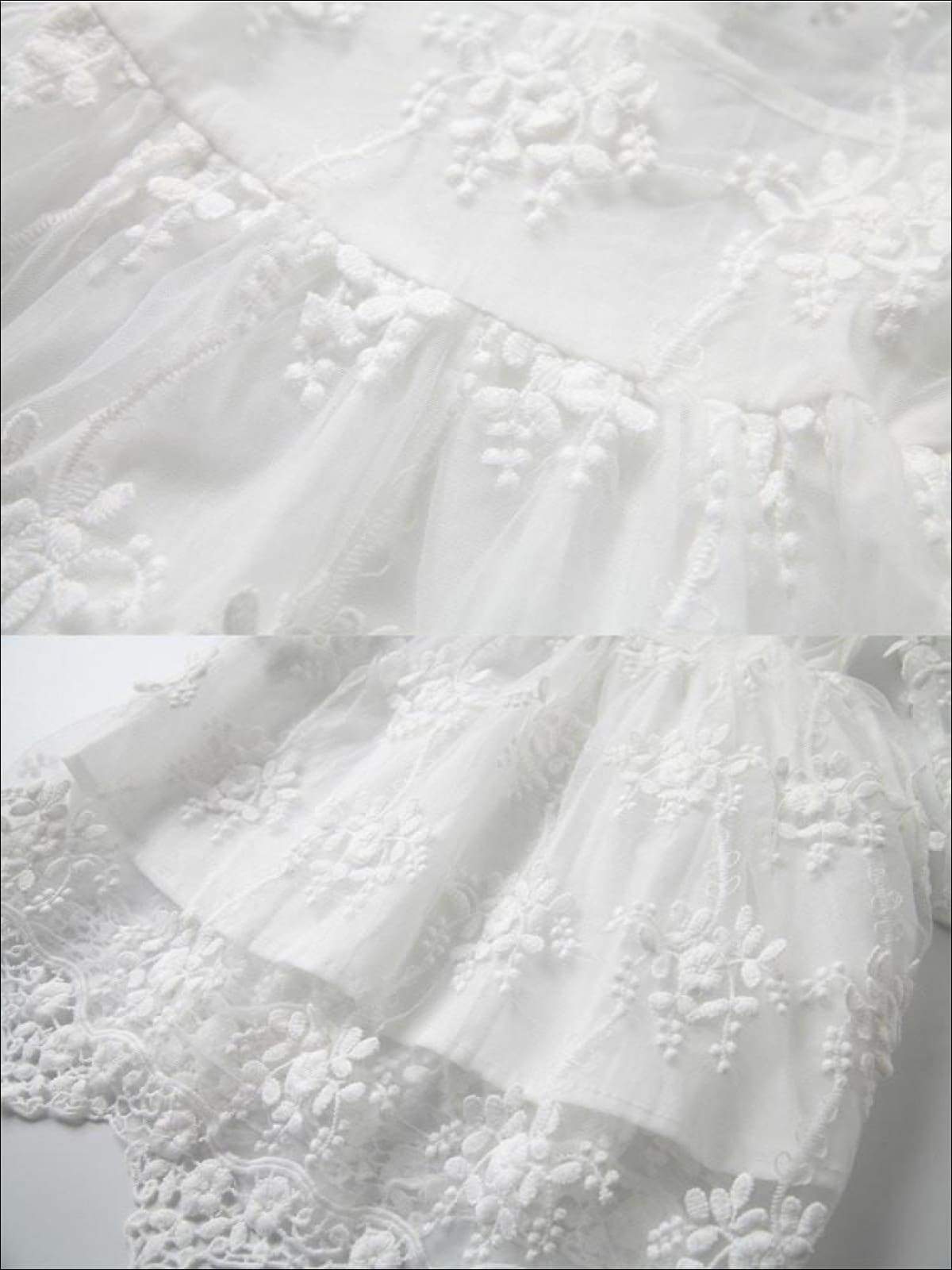 Girls White Lace Scallop Edge Boho Sleeve Dress - Girls Spring Dressy Dress