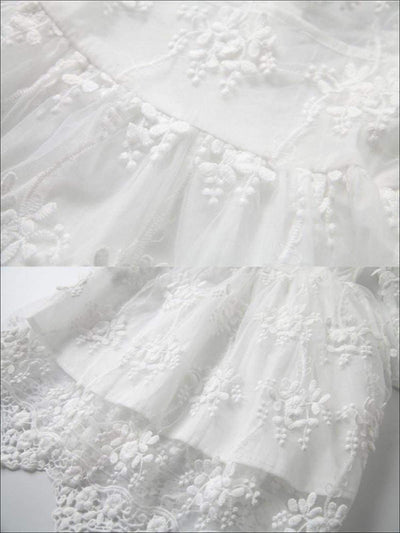 Girls White Lace Scallop Edge Boho Sleeve Dress - Girls Spring Dressy Dress