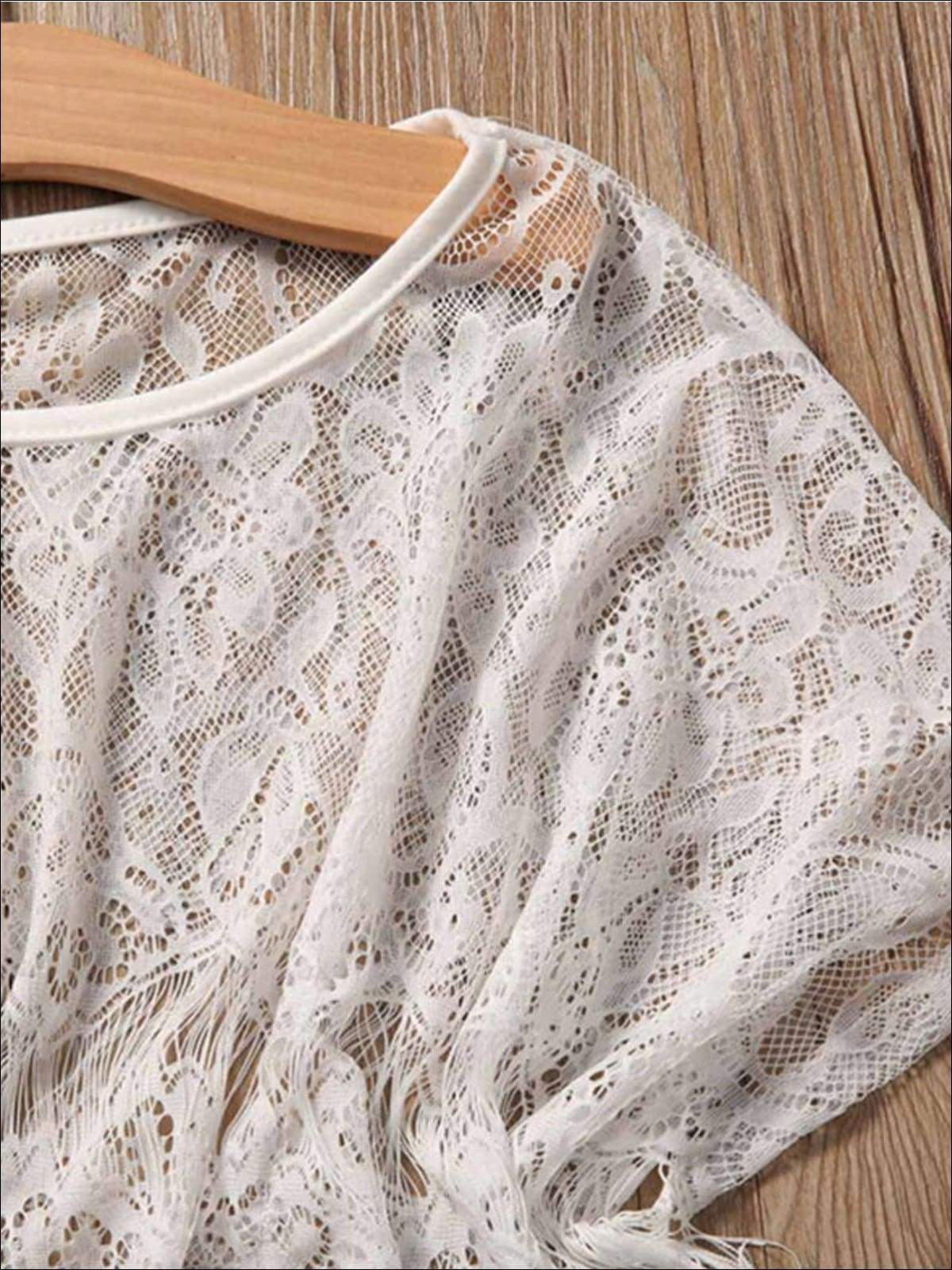 Girls White Lace Tunic Cover Up & Bikini Set - Girls Swimsuit Cover Up