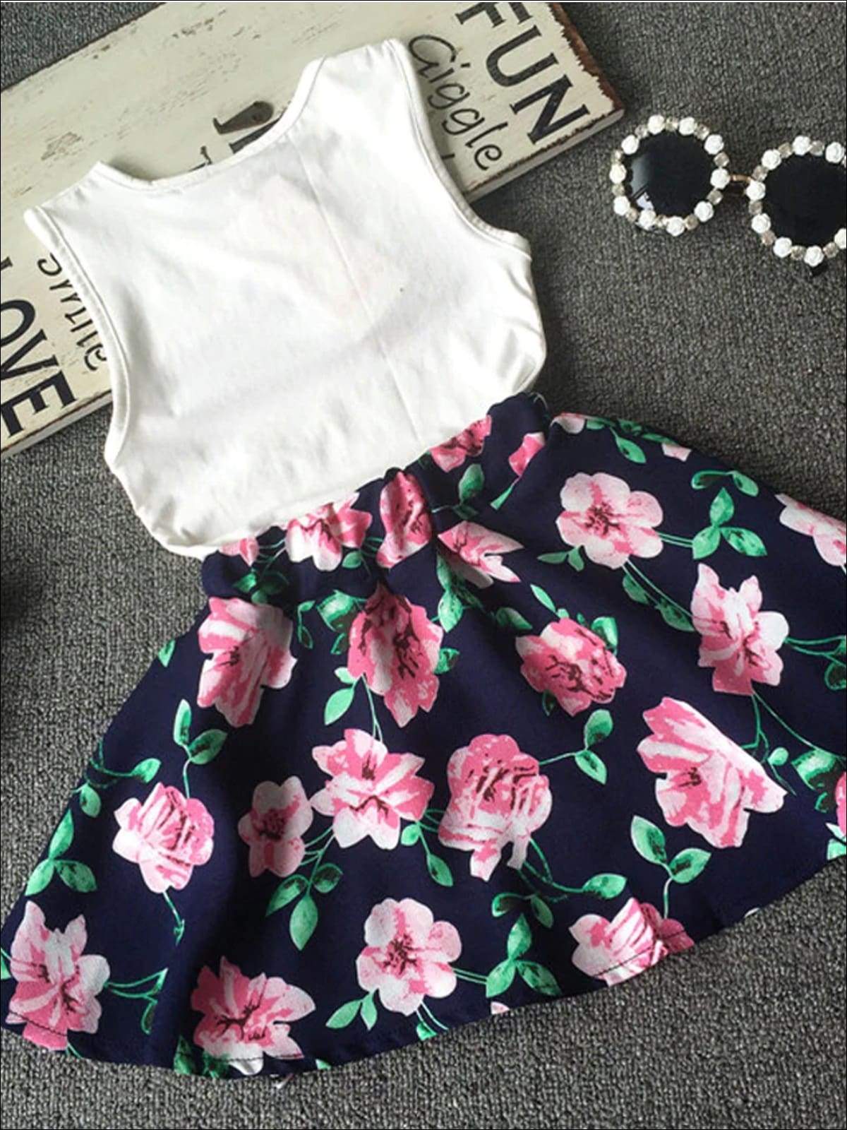 Girls Spring Outfits | Love Flower Tank Top & Floral Skirt Set