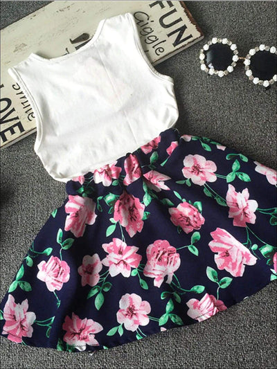 Girls Spring Outfits | Love Flower Tank Top & Floral Skirt Set