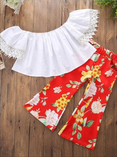 Toddler Resort Wear | Girls White Off Shoulder Top & Floral Pants Set