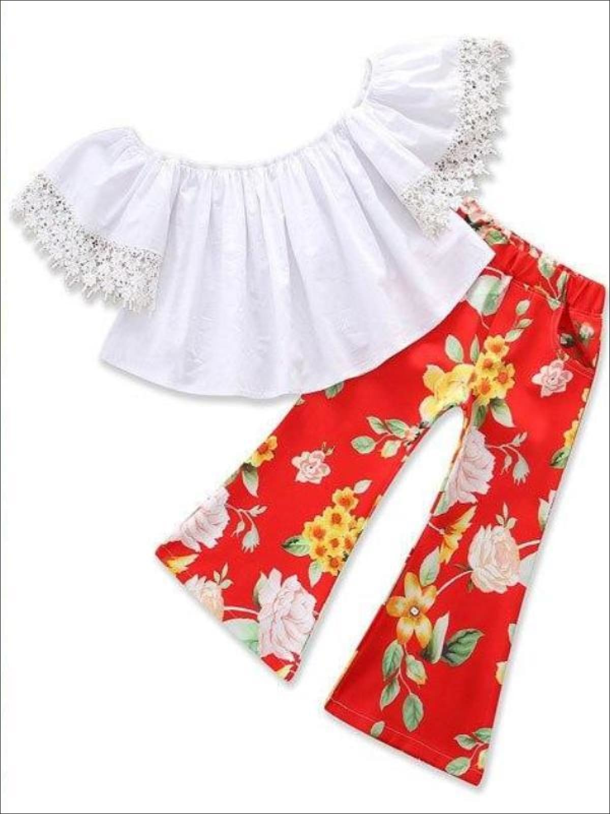 Toddler Resort Wear | Girls White Off Shoulder Top & Floral Pants Set
