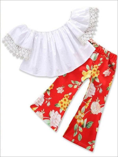 Toddler Resort Wear | Girls White Off Shoulder Top & Floral Pants Set