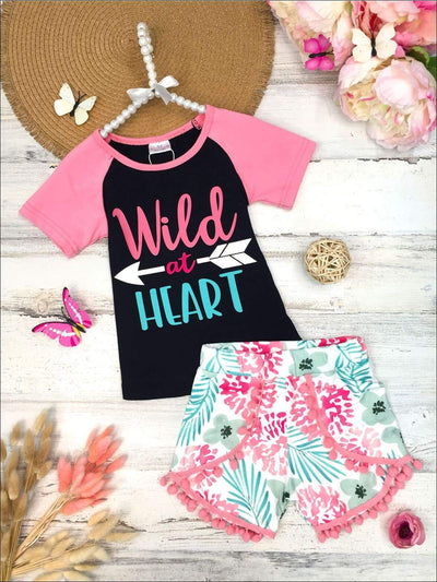 Girls Spring Outfits | Wild At Heart Top & Floral Pom Pom Shorts Set