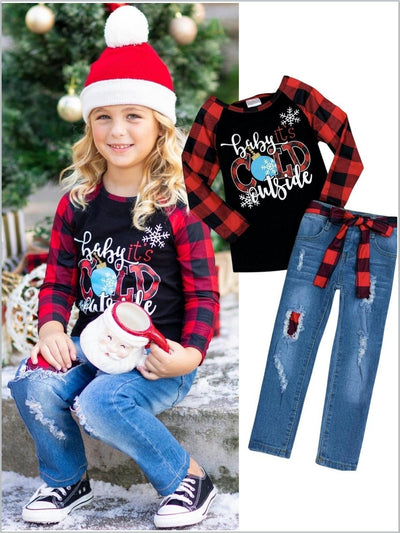 Cute Winter Sets | Baby It's Cold Outside Top and Patched Jeans Set 