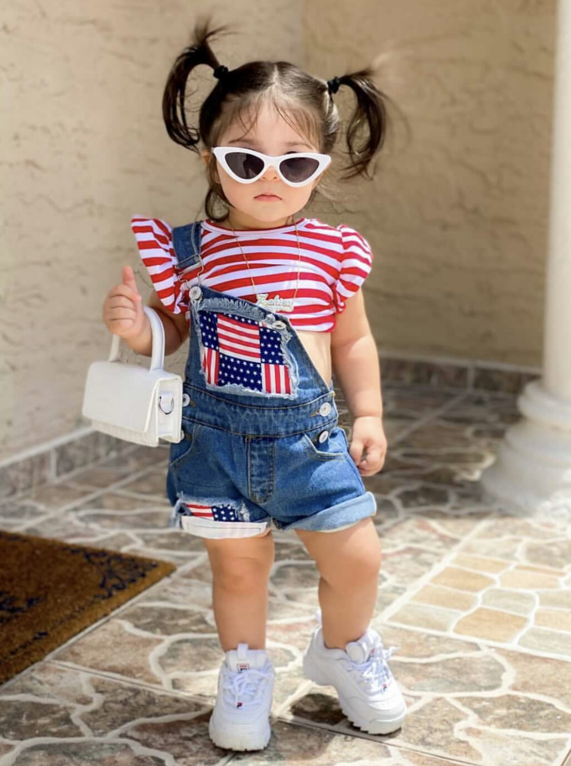 Toddlers 4th of July Outfit | Denim Overall Sets - Mia Belle Girls