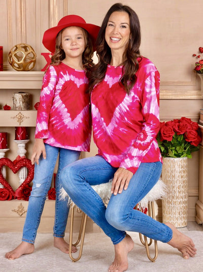 Mommy and Me Tops | Long Sleeve Tie Dye Heart Top - Mia Belle Girls