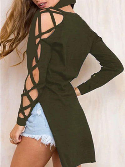 Women's Criss Cross Sleeve Hi-Lo Blouse