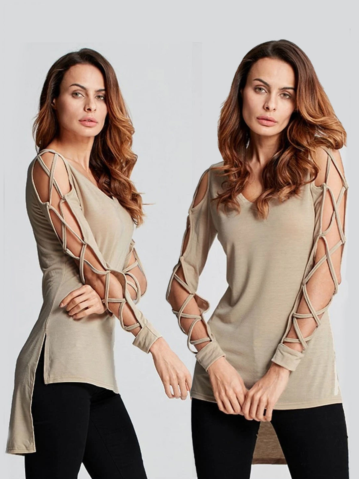 Women's Criss Cross Sleeve Hi-Lo Blouse