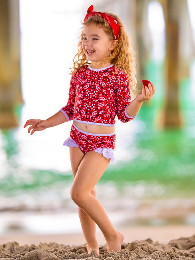 Toddler Rash Guard Swimsuit | Girls Paisley Print Two Piece Swimsuit