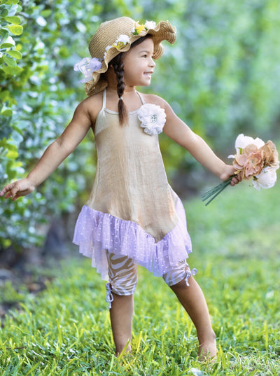 Girls Spring Outfits | Ruffled Tunic & Drawstring Capris Legging Set
