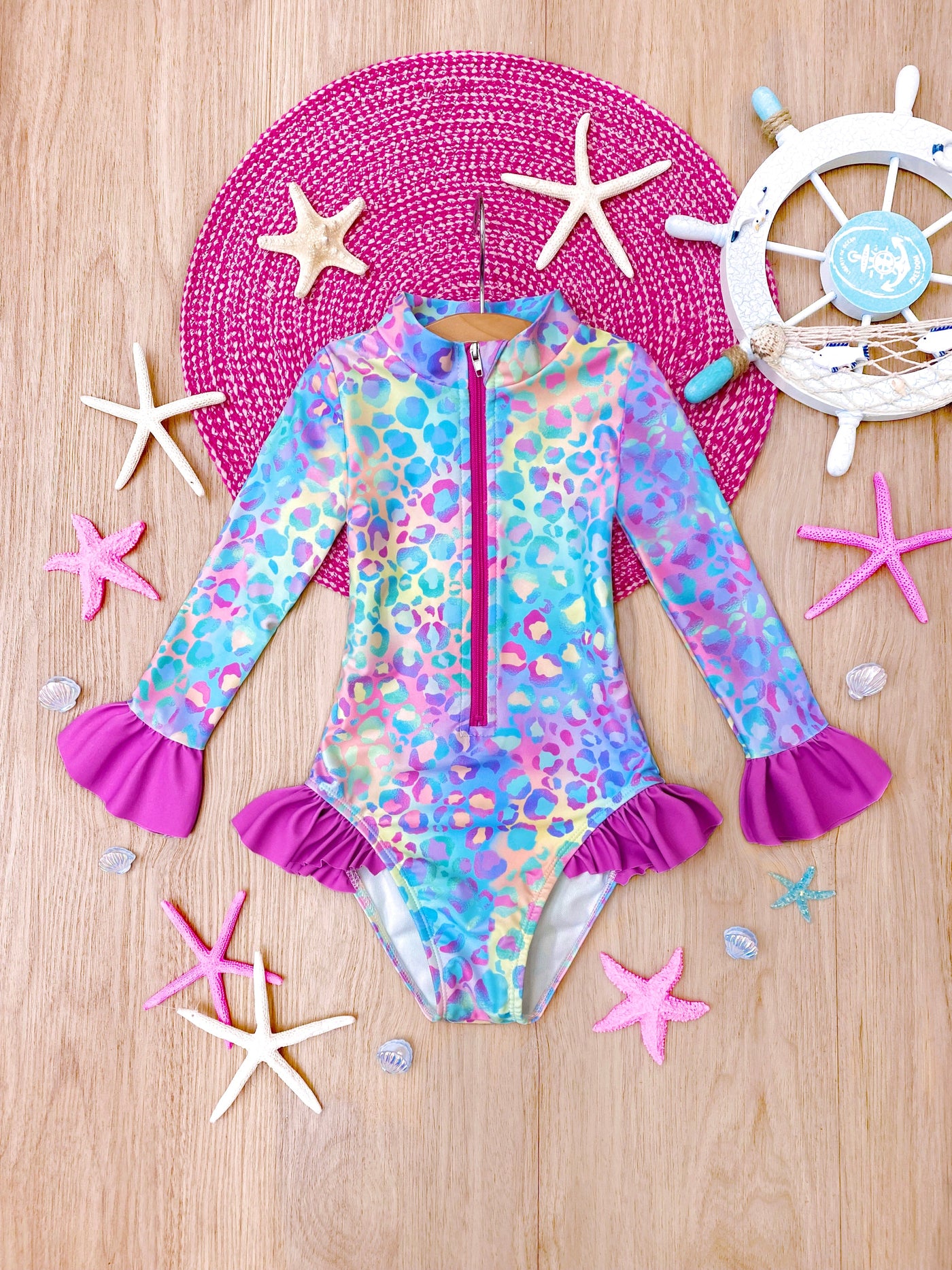 Neon Leopard Diva Rash Guard One Piece Swimsuit