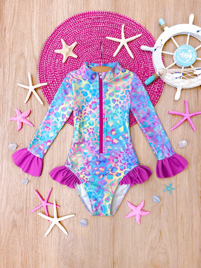 Neon Leopard Diva Rash Guard One Piece Swimsuit