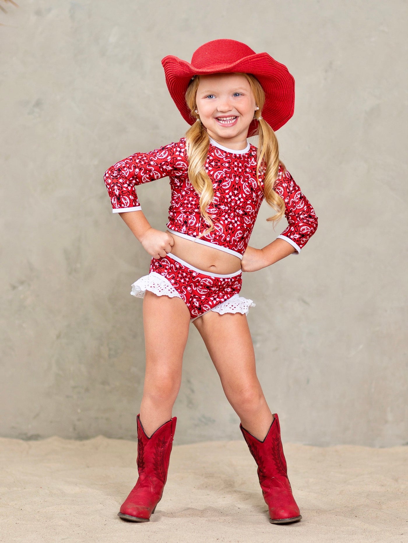 Toddler Rash Guard Swimsuit | Girls Paisley Print Two Piece Swimsuit