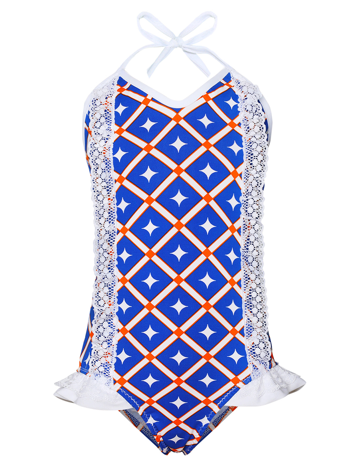 Kids Swimsuits | Little Girls Ruffle Lace Abstract One Piece Swimsuit 