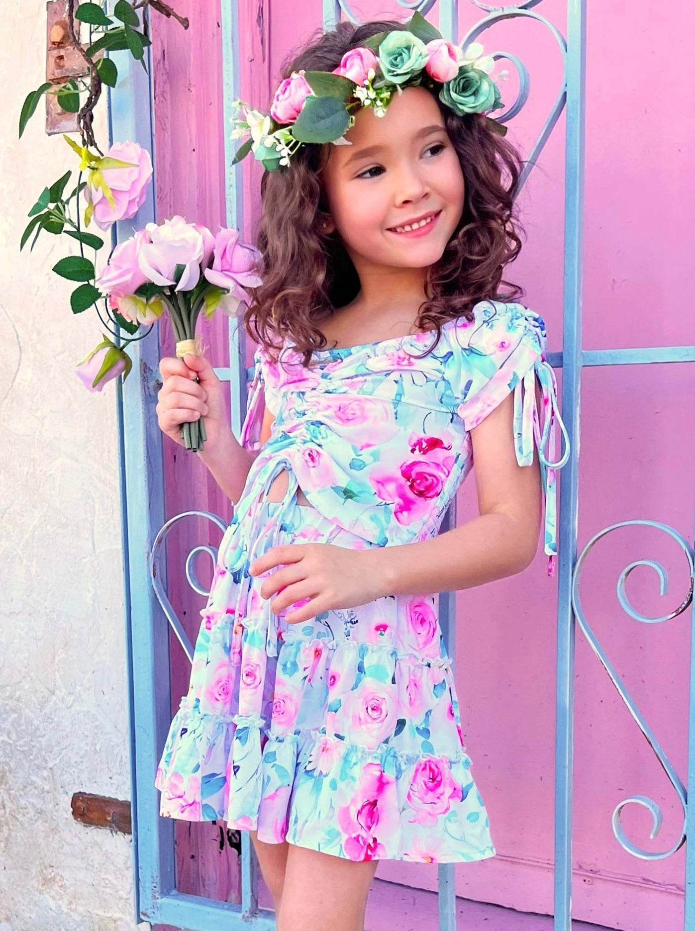 Toddler Spring Outfits | Girls Cap Sleeve Floral Top & Skirt Set 
