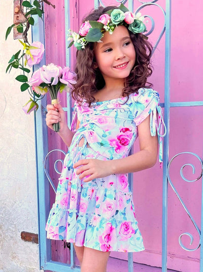 Toddler Spring Outfits | Girls Cap Sleeve Floral Top & Skirt Set 