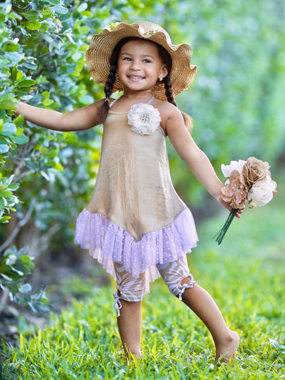 Girls Spring Outfits | Ruffled Tunic & Drawstring Capris Legging Set