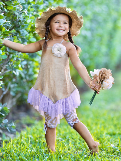 Girls Spring Outfits | Ruffled Tunic & Drawstring Capris Legging Set